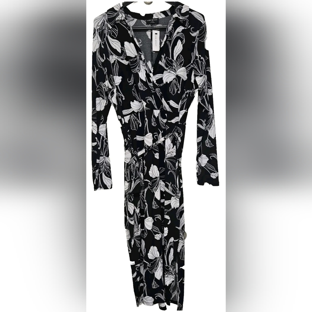 Lane Bryant Wrap-Look Dress Black White Belted Size 18 20 NWT